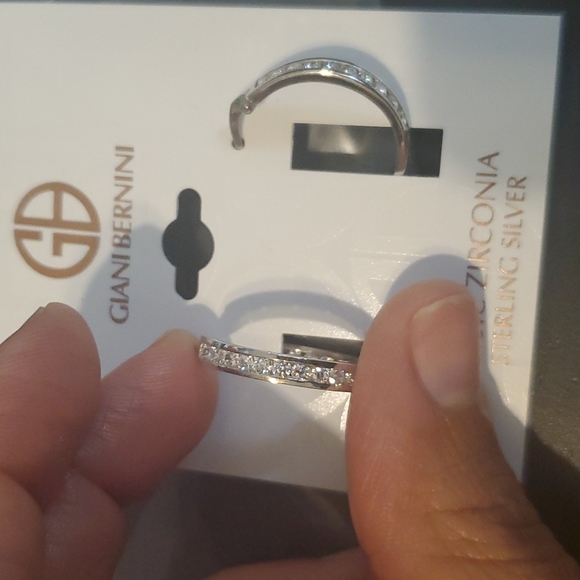 Giani Bernini -Small Cubic Zirconia Inside Out Hoop Earrings in Sterling Silver - Picture 3 of 4